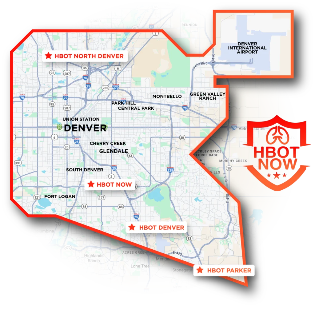 HBOT North Denver service area map showing Denver metro locations