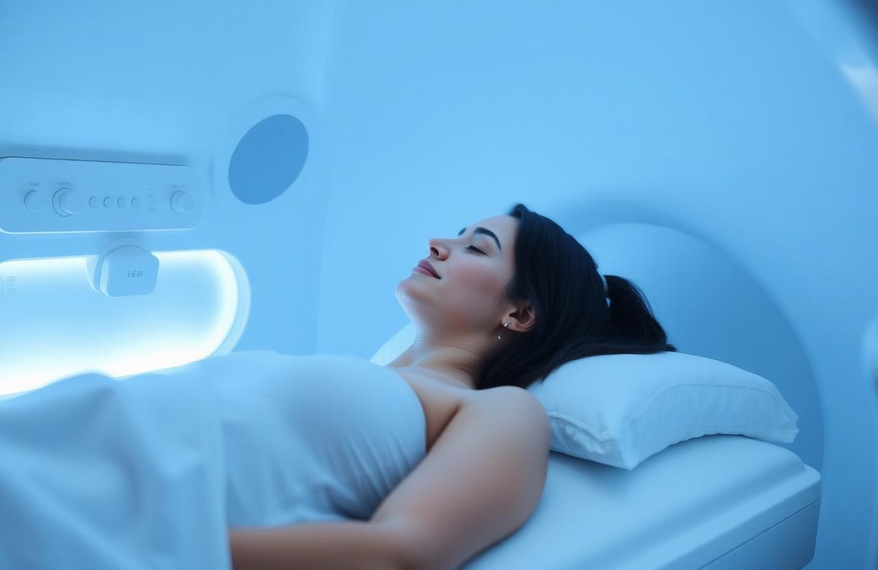 Client relaxing during hyperbaric oxygen therapy in Westminster CO